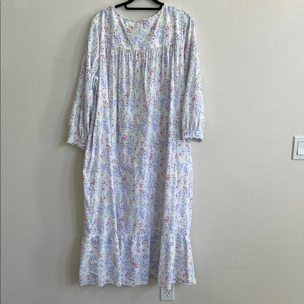 Eileen West Ballet Nightgown Cotton L-Sleeve Sweetheart Buttoned White Floral XL - Picture 5 of 14